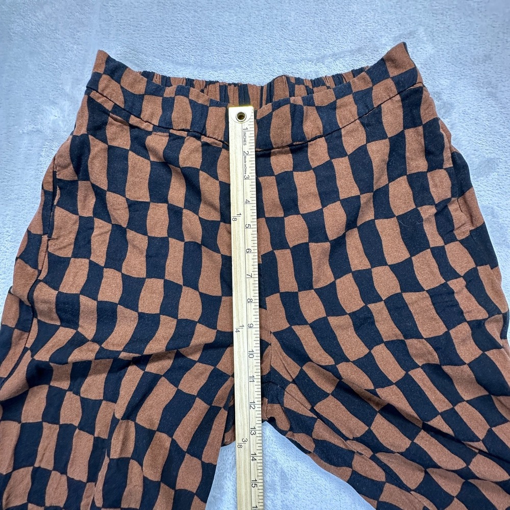 Old Navy Pants Womens Medium Black Brown Checkerboard High Rise Elastic Waist - Picture 5 of 8